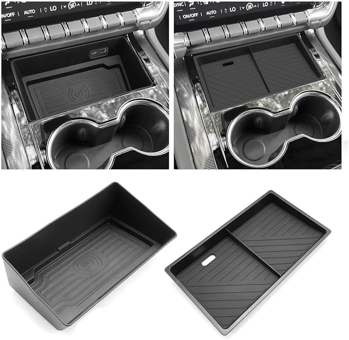 For 2025~2026 GMC Yukon (Elevation/AT4) - Only Compatible with Console Without Cover 2Pcs Center Console Organizer Tray ABS Materials& TPE Wirless Mats Storage Box