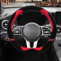 Furry Cute D Shaped Steering Wheel Cover, Soft Fluffy Short Plush Auto Accessories, Non-Slip Cold-Proof Sweat-Proof Colorfast, Universal 15 inch(Black with Red)