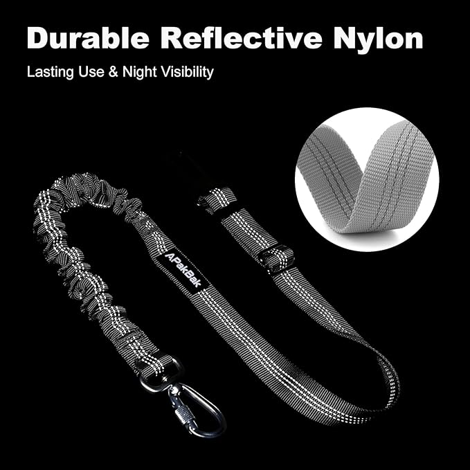 APakBak Dog Seat Belt for Car, Adjustable Dog Car Harness Seatbelt for Small Medium Large Dogs, Heavy Duty Travel Safety Restraint with Locking Aluminum Hook & Reflective Nylon Strap, Gray
