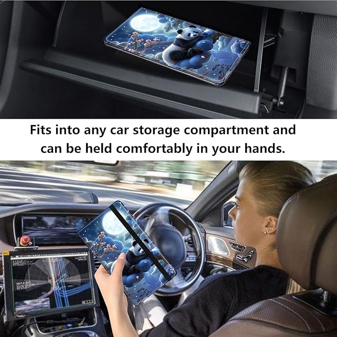 Qindaiwen Car Registration and Insurance Holder, Vehicle Card Document Elastic Band Closure Glove Box Organizer, Driver License Cards, Car Accessories for Essential Info, Panda