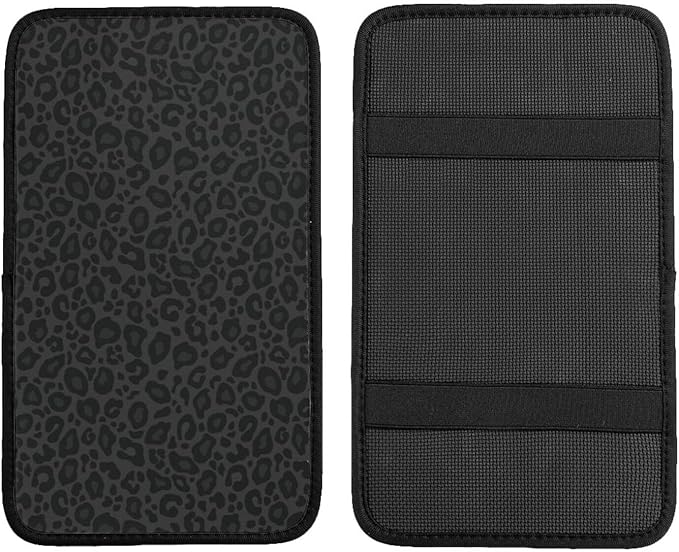DORKEIXIA Black Leopard Cheetah Print Animal Skin Print Auto Center Console Armrest Pad Universal Car Center Console Cover Seat Box Cover for Sedan, Van, SUV, Truck Car Accessorie