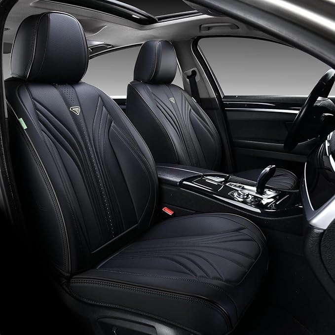 FLORICH Car Seat Covers Full Set, Leather Seat Covers, Luxury 5 Seats Universal Black Seat Covers for Cars, Waterproof Seat Protectors, Leatherette Automotive Vehicle Cover for Cars SUV Pick-up Truck