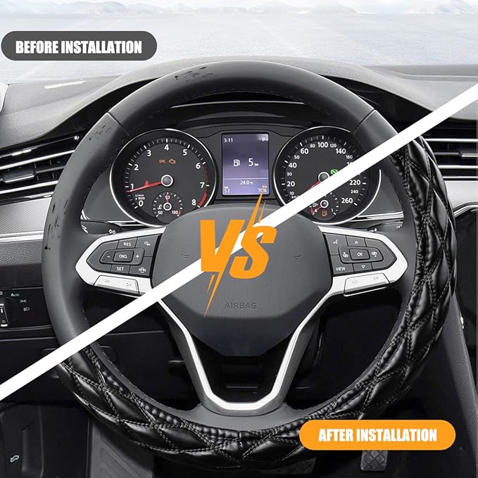 Car Steering Wheel Cover, 15" Soft Rubber Foldable Vehicle Steering Wheel Protector with Anti-Slip Lining, Automobile Interior Decoration Accessories, Universal for Most Vehicles (Black)