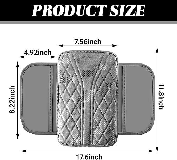 KoiLuvGo Upgraded Car Center Console Cover, Leather Auto Armrest Cover with 2 Storage Bags, Waterproof Center Console Protective Pad, Universal Cars Armrest Storage Box for Sedan, SUV, Truck (Gray)
