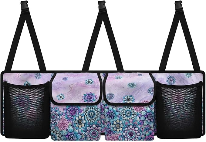 Car Trunk Organizer & Backseat Hanging Organizer with 2 Large Storage Bag & 2 Mesh Pockets,Trunk and Backseat Storage Bag for SUVs & RVs,37.01x11.81 inch,Purple Mandala Floral
