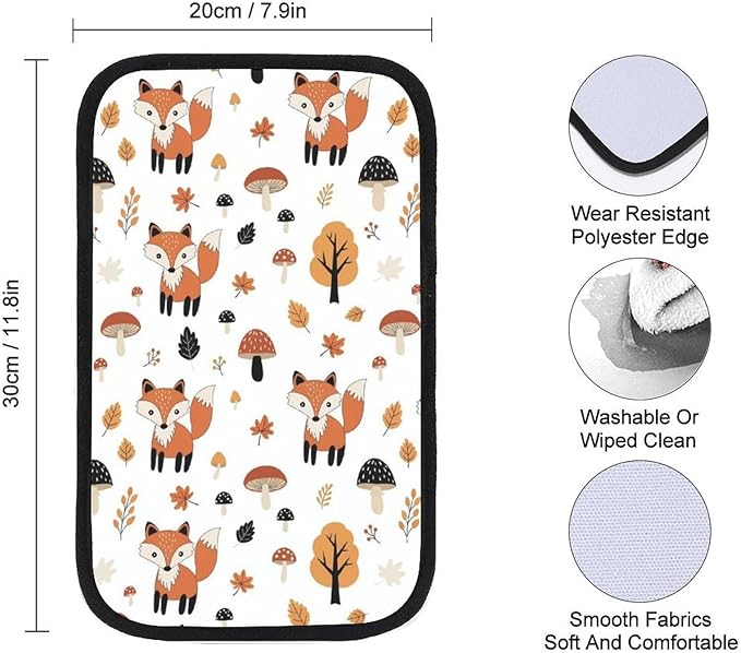 PPIKTC Car Center Console Armrest Cover Cute Fox Fall Mushrooms, Handrail Box Cushion Protector, Suitable for Most Vehicles