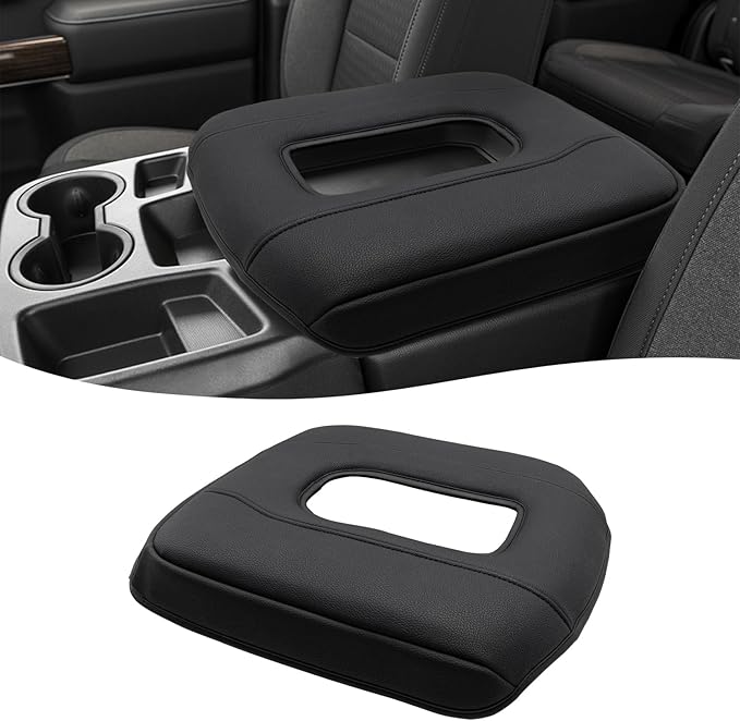 Center Console Armrest Cover for GMC Sierra & Chevy Silverado 2019-2026, 40/20/40 Jump Seat, Middle Console Lid Protector, Midlle-cut, Vinyl Leather Accessories, Anti-scratch, Black