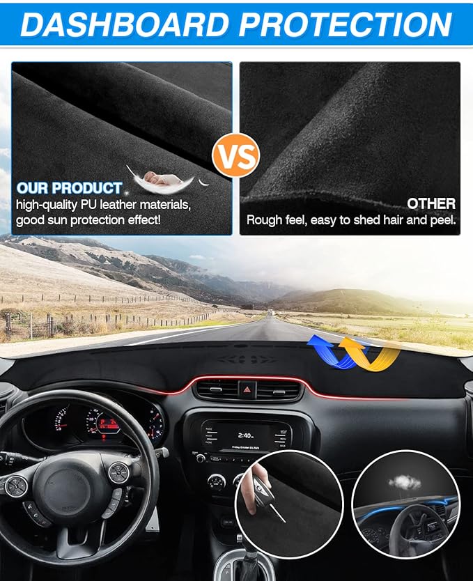 CARTIST Dashboard Cover Compatible with Kia Soul 2014-2019 Accessories Dash Cover Mat Non-Slip Pad Carpet Anti-Glare