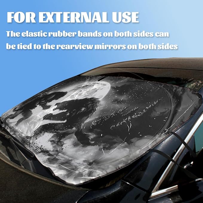 Bigfoot Car Window Sun Shield Fantasy Full Moon Werewolf Fight Bigfoot Front Window Sun Shade Rays Sun Shade Visor Protector for Car Sedan Truck SUV Accessories 59" L x 31.5" W