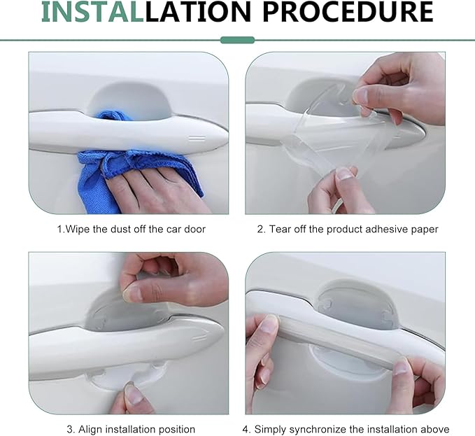 8 PCS Car Door Handle Protector, Scratch-Resistant Elastic Door Bow Handle Protection Film, No-Trace Self-Adhesive Paint Guard Stickers, Universal for Most Cars (Transparent)