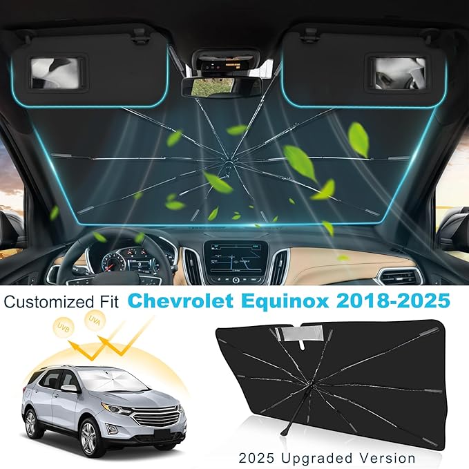 2025 Upgrade Windshield Sun Shade Umbrella Custom Fit Chevrolet Equinox 2018-2025 2026 Foldable UV Protection Car Cover, Emergency Rain Shield & Dashboard Protector - Durable Auto Accessory
