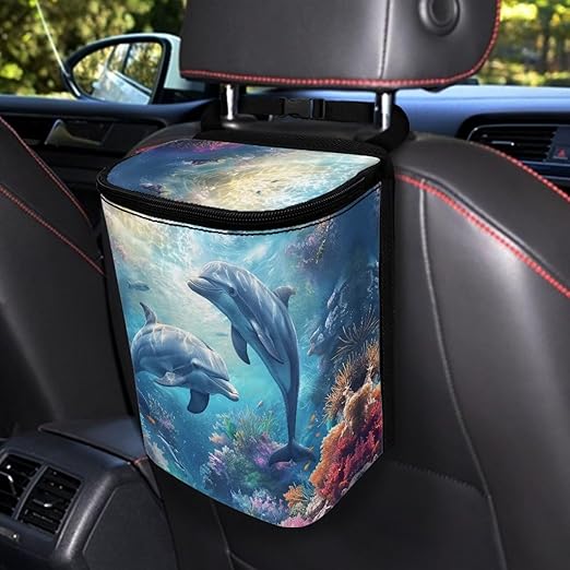 DISNIMO Ocean Dolphin Car Trash Can Leak-Proof Car Organizer Storage Bag for The Back Seat of Any Cars,Sedans, SUVs & Trucks Easy-to-Install Car Accessory Interior