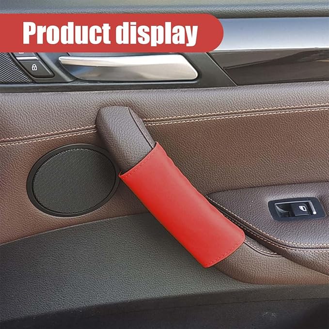 2PCS Car Grab Handle Cover, Anti-Scratch Auto Inner Front Rear Door Pull Handle Cover, PU Leather Door Grip Gloves Protector Auto Interior Decoration Accessories for Car, Truck, SUV (Red)