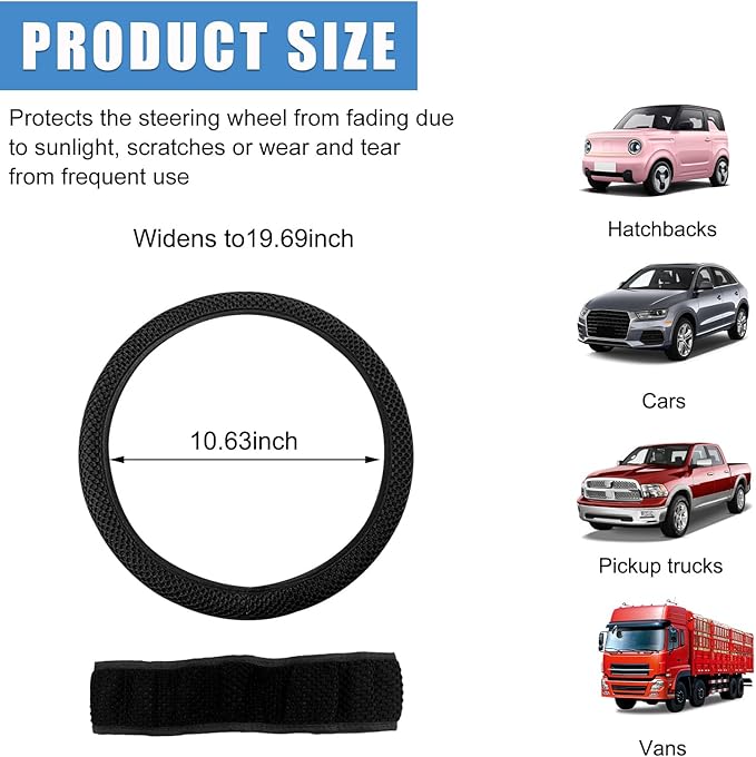 Car Steering Wheel Cover, 15 Inches Automotive Steering Wheel Protector, Elastic Stretch Steering Wheel Cover for Most Vehicles, Universal Interior Decor Car Accessories (Black)
