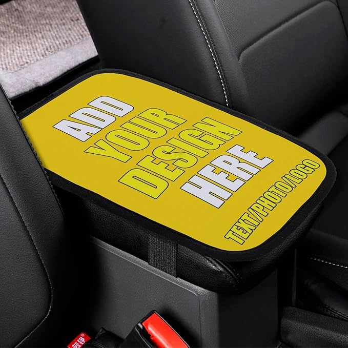 Custom Auto Center Console Pad Car Armrest Seat Box Cover Design Your Own Photo Text Logo Universal Fit Car Decor Handrail Box Arm Rest Cushion Lid, 7.9"x11.8", Gold