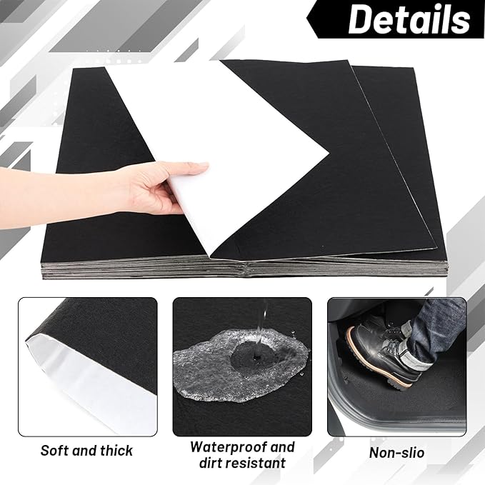 WILLBOND 20 Pcs Self-Adhesive Disposable Car Floor Mats, 15.7"x19.6" Black Felt with Adhesive Backing, 1mm Thick, Universal Match Floor Protectors for Car Detailing, Wash, SUV & Truck Detailing