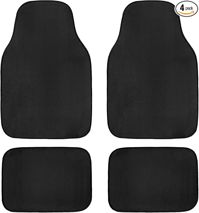 4PCS Car Floor Mats, Waterproof Auto Front & Rear Carpet Mat with Anti-Slip Backing, Stylish Vehicle Rug Floor Mats Universal Interior Accessories for All Weather Protection (Black)
