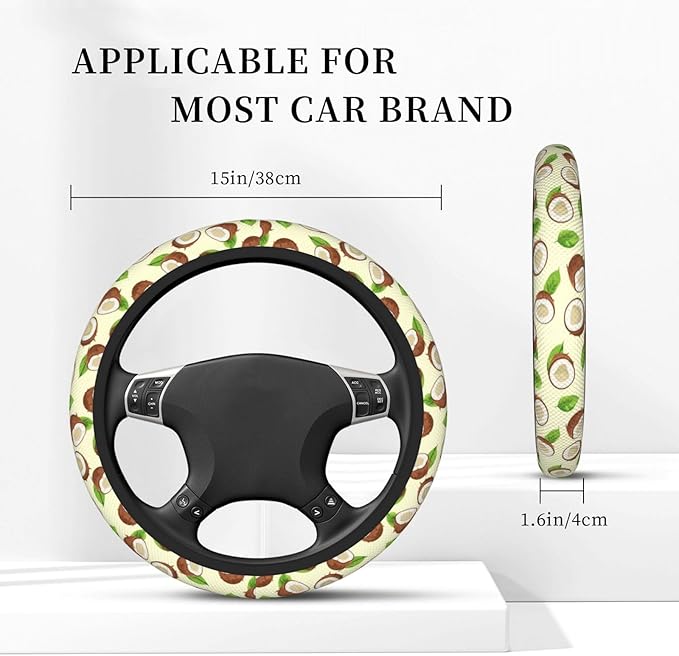 Coconut Yellow Steering Wheel Cover for Women Men Girls, Car Accessories Decor Thickened Anti-Slip Auto Steering Wheel Covers Protector Universal Fit 15 Inch for Cars, Truck, SUV