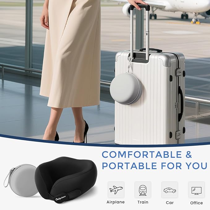Owlprince Travel Neck Pillow for Airplane, Neck Travel Pillow, Upgraded Soft 100% Pure Memory Foam - Lightweight and Stowable - Ergonomic Design for Long Flights, Car, Train, Office Use