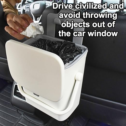 Leakproof Car Trash Can with Lid, Hanging Back Seat Garbage Bin Waterproof, Ideal for Cars/SUVs/Trucks/Road Travel