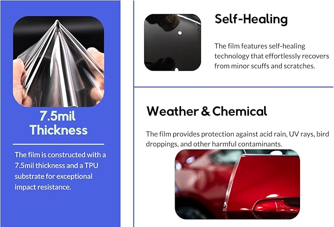 Ufilm Door Edge Protector PRE-Cut Guard Scratch Paint Protection Film with Strong American Glue Clear and Black Universal Car Truck (0.5 in x 25 ft)
