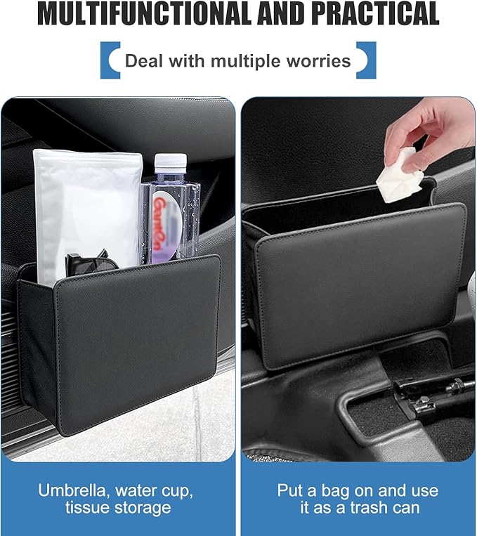 Car Trash Can, Leather Waterproof Multifunctional Storage Box, Plug & Play Clip Hanging Storage Box, Universal for Main/Co-pilot Doors, Center Console, Seat Back Pockets