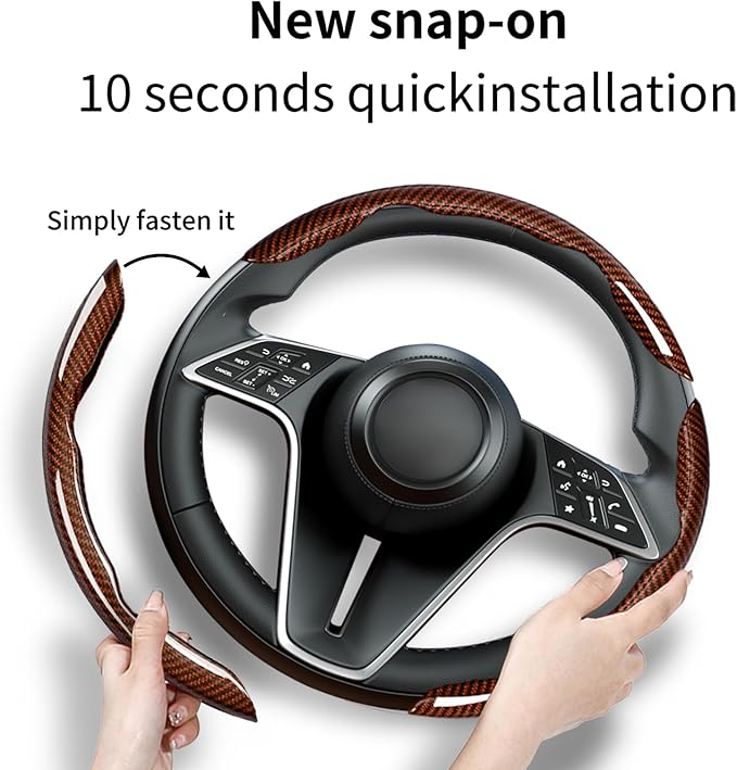 LevChall 3-Piece Carbon Fiber Steering Wheel Cover, Anti-Slip & Segmented Thin Design for Comfort Grip, Universal Fit 99% Cars SUV Truck,Brown