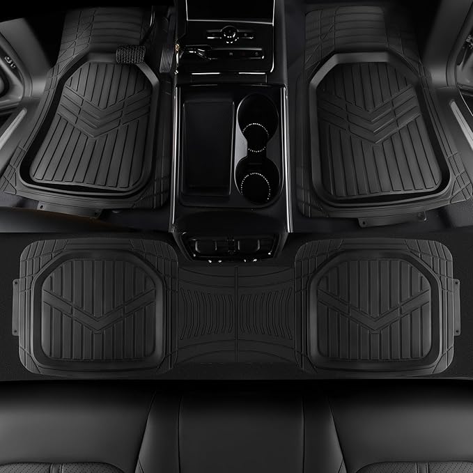 Amazon Basics 4-Piece Heavy Duty Anti-Slip PVC Floor Mats with Cargo Liner, Waterproof Trim To Fit Car Mats, Easy to Clean, Black