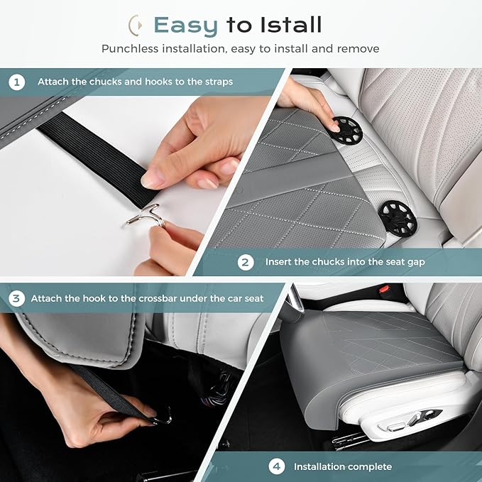 Coverado Car Seat Leg Extension Support Cushion, Waterproof Leather Leg Extender Cushion for Car Seats, Universal Car Seat Extender Cushions Leg Support Fit for Most Car, SUV, Truck (Gray)