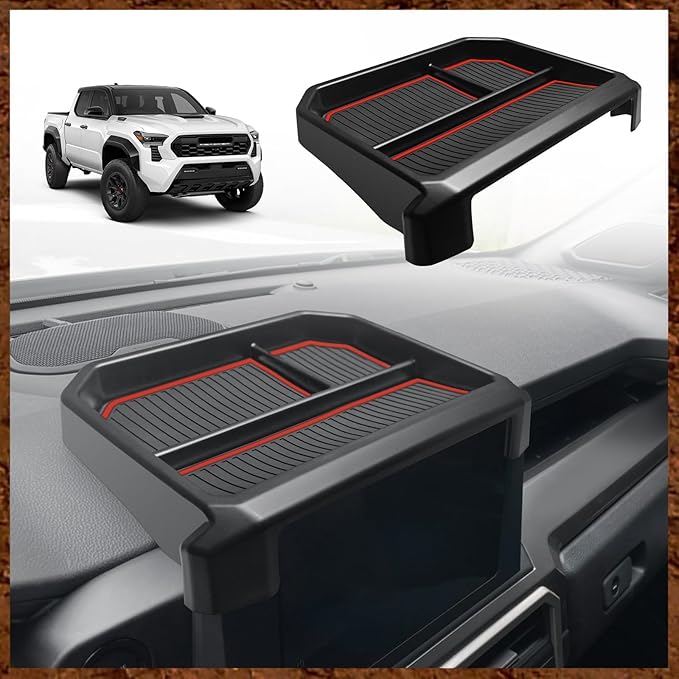 Muslogy Dashboard Storage Box Compatible with 2024 2025 Tacoma & 2025 4Runner Accessories Center Console Organizer w/ 8-inch Screen for SR SR5 TRD PreRunner TRD Sport Off-Road Pro Trailhunter (Red)