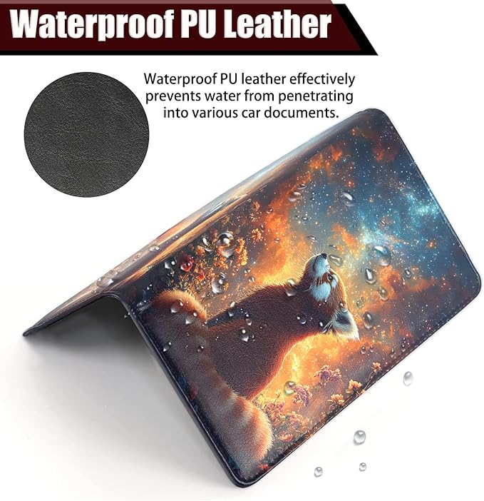 Car Document Holder with Magnetic Shut, Car Registration and Insurance Card Holder, Vehicle Glove Box Organizer Documents, Driver License, Auto Paperwork Organizer Wallet, Raccoon Gazing The Universe