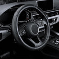 KAFEEK Steering Wheel Cover, Universal 15 inch, Microfiber Leather, Anti-Slip,Odorless, Black Lines