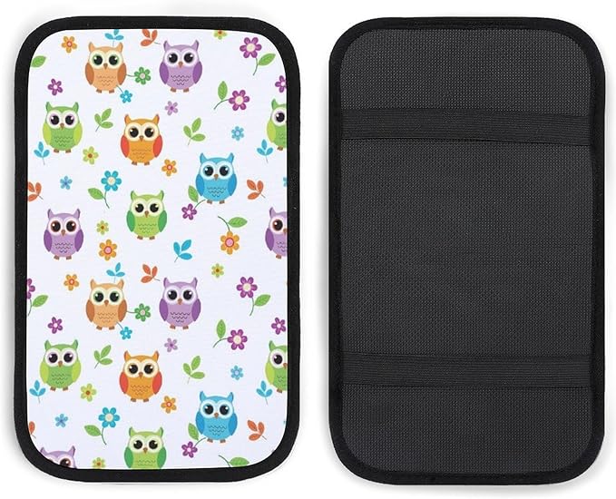PPIKTC Neoprene Armrest Pad Cover Floral Owl, Car Center Console Cover, Universal Waterproof Accessories for Most Vehicle, SUV
