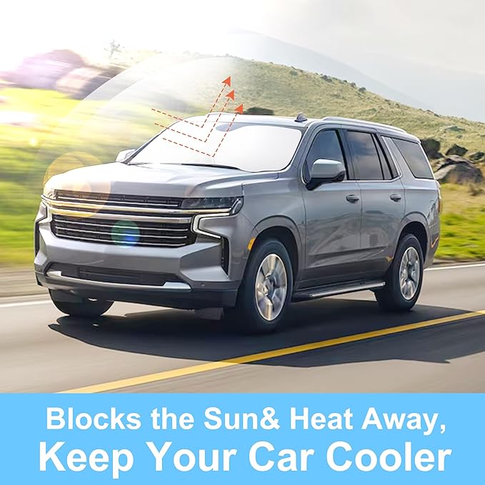 Windshield Sun Shade Custom Fit for 2021 2022 2023 2024 2025 Chevrolet/Chevy Tahoe Accessories Foldable Sunshade Sun Blocker Protect Car from Sun Rays & Heat Damage Keep Car Cooler