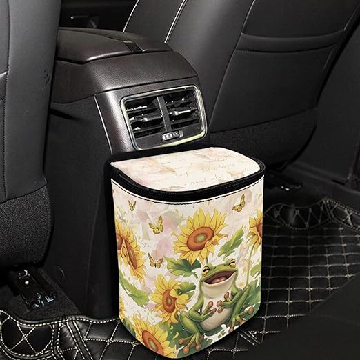 Cute Frog Car Trash Can Leak Proof Multipurpose Trash Bin for Car Easy Installation Cars Garbage Cans Fashion Auto Interior Fit for Automotive Truck SUV