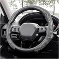 Sun Walker Carbon Fiber Car Steering Wheel Cover, 15" Anti-Slip Wear-Resistant Steering Wheel Protector Stylish Interior Decor, Ultra-Thin Comfortable Leather Wheel Cover for Women Men (Silver)