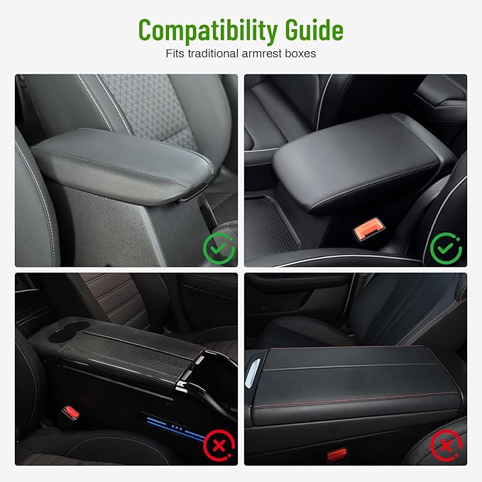 ADDSOM Car Center Console Cover with 6 Storage Pockets, Leather Car Arm Rest Cover Thickened Cushion, Universal Vehicle Armrest Pad Interior Protector, Black