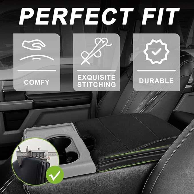 Muslogy Center Console Armrest Cover Compatible with Ford F-150 F150 2015-2025&F250 F350 F450 2017-2026 Comfort Armrest Pad Arm Rest Cushion Vegan Leather Protector 1-Inch Extra Thick(Jump Seat ONLY)