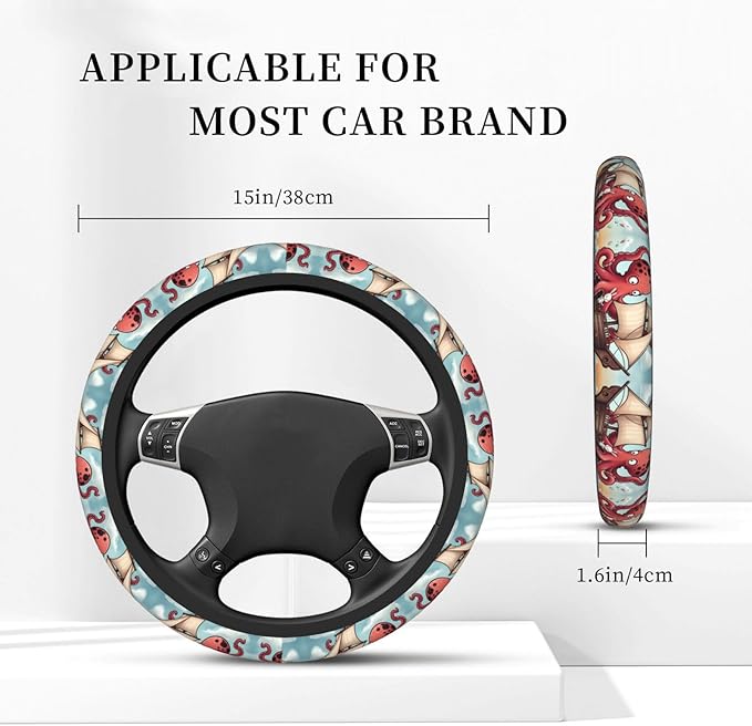 Rabbits-Pirate-Octopus Car Steering Wheel Cover, 15 Inch Steering Wheel Cover Stylish Decor for Most Cars