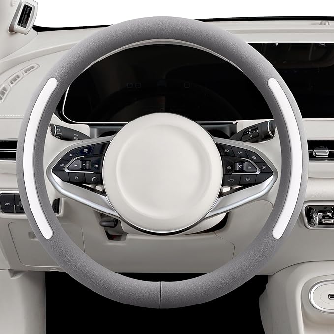Steering Wheel Cover, Universal 15 inch, Faux Leather Steering Wheel Protector, Anti-Slip, Breathable & Heating-Compatible for Cars Trucks SUVs Vans