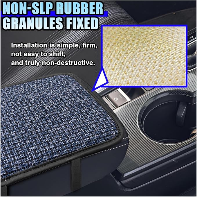 Car Center Console Armrest Pad, Linen Fabric Auto Armrest Box Protector Cover, 11.6 × 7.7 Inch Vehicle Middle Console Mat, Universal Interior Decoration Accessory for Car, SUV, Truck (Blue)