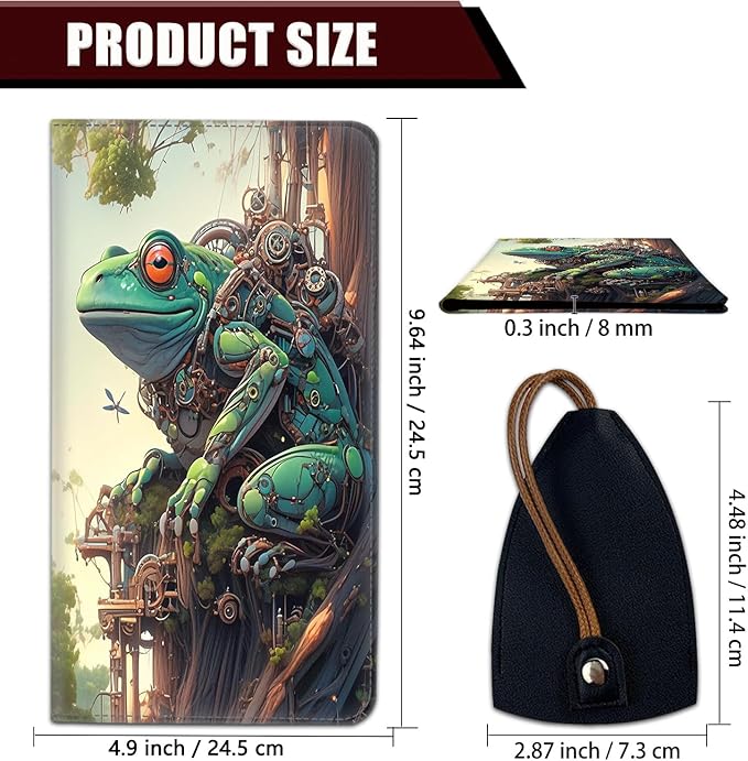 Car Registration and Insurance Holder, PU Leather Auto Document Holder for Men&Women, Vehicle Glove Box Compartment Organizer with Magnetic Shut for Driver's License, Mechanical Frog Pattern