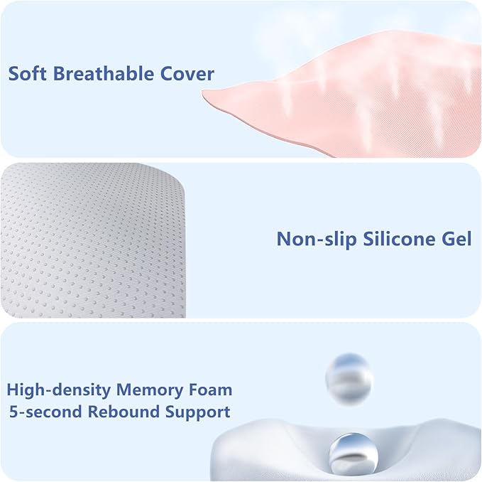 GEEYONTEK Car Seat Cushion with Neck Pillow & Lumbar Support Kit Back Sciatica Tailbone Pain Relief Car Pillows Ergonomic Memory Foam Back Support for Driving Seat Office Chair Wheelchair Pink