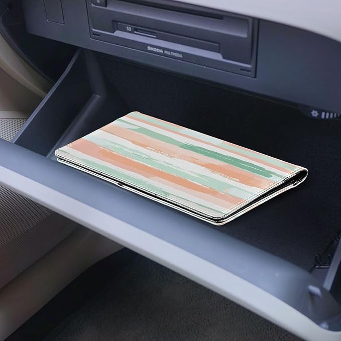 Qilmy Simple Solid Color Stripes Car Registration and Insurance Holder, Premium Pu Leather Vehicle Glove Box Organizer, Prefect Car Essentials Wallet for Driver License, Cards & Essential Documents785