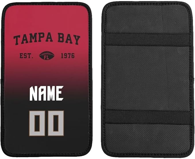 Custom Car Armrest Cover,Add Personalized Name and Number As Gifts for Loyal Football Fans,Auto Center Console Pad Car handrail Box Cushion,Fit for Most Car