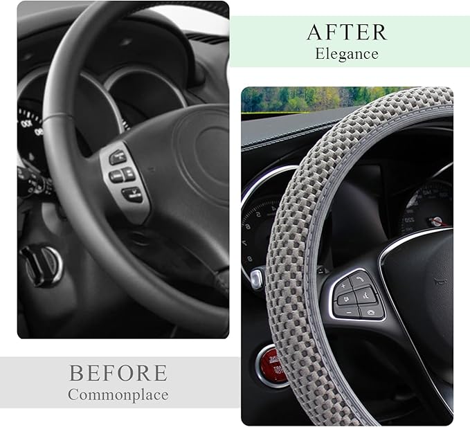 Elastic Steering Wheel Cover, 15"×15" Comfy Breathable Stretch Steering Wheel Protector, Ice-Silk Cloth Polyester Steering Wheel Cover for Men Women, Car Accessories (Gray)