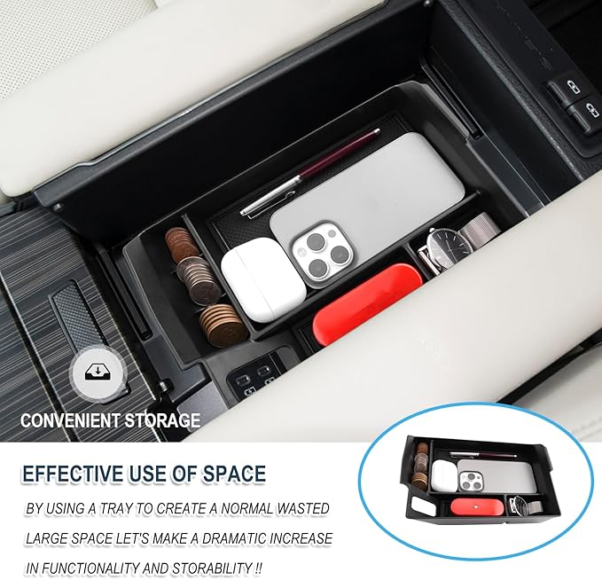 Ruiya 2025 Sienna Center Console Organizer for Toyota Sienna Accessories ABS Material Armrest Console Glove Tray Compatible with 2021 2022 2023 2024 2025 Toyota Sienna
