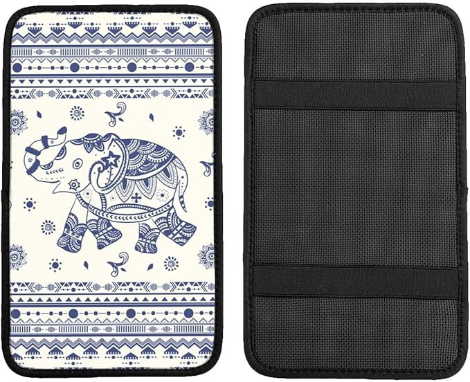 Universal Car Center Console Cushion Pad, Blue Elephant Soft Waterproof Car Center Console Cover Auto Armrest Seat Box Cover Protector for Most Vehicle SUV Truck Car