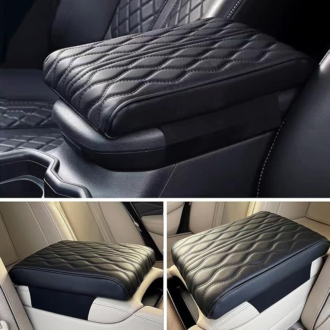 BODLYL Car Center Console Cover, Memory Foam Car Armrest Cushion, Black Auto Arm Rest Pad, Leather Arm Rest Covering Car, Hand Rest Pillow for SUV/Truck/Vehicle (Black)