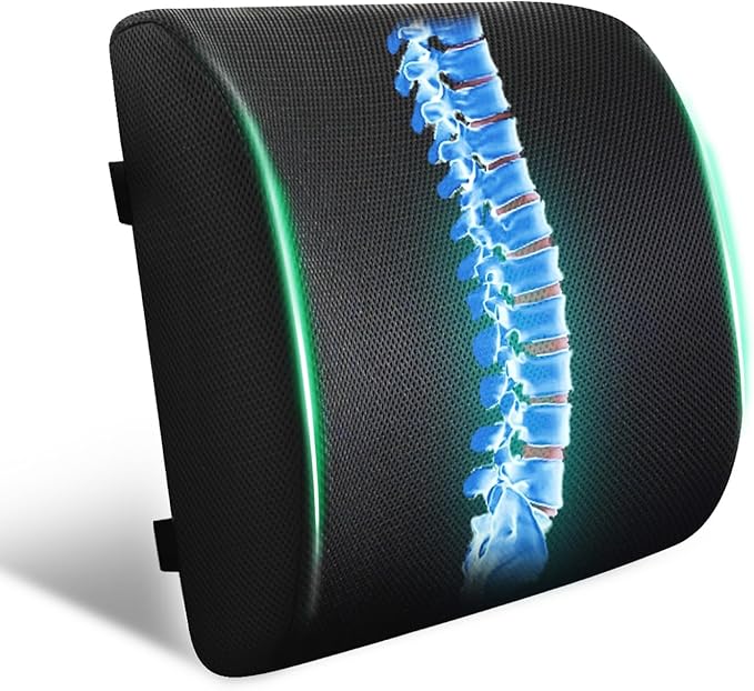 FuturaLoom Lumbar Support Pillow for Office Chair Car Seat,Charcoal Memory Foam Chair Back Cushion for Back Pain Relief with Double Adjustable Straps